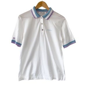 Escada Golf White/ Blue Polo Cotton Shirt EU38